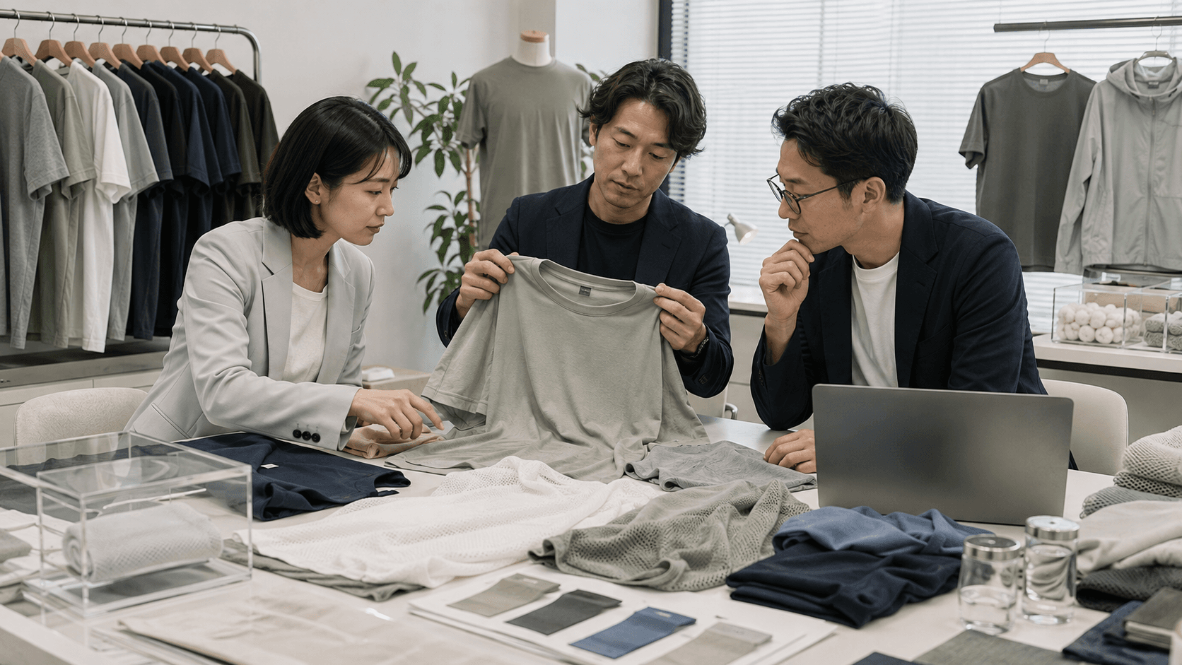 Lightweight summer knitwear and functional fabric testing representing Japanese demand for cooling and UV-cut apparel