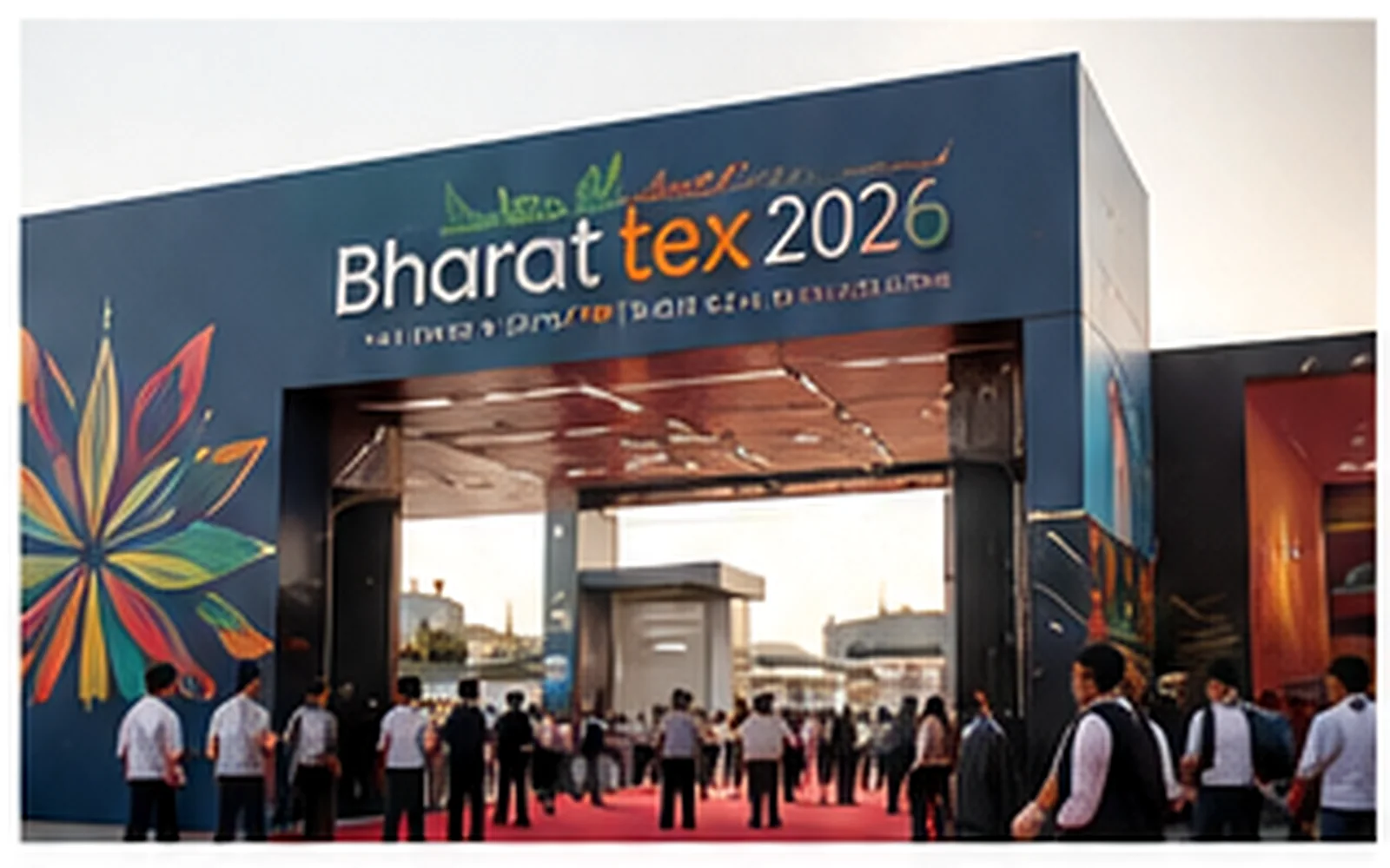 Textile exhibition representing buyer enquiries and investment activity associated with Bharat Tex 2026.